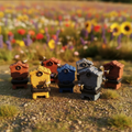 Ruches artisanales provençales avec abeilles et fleurs